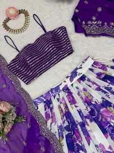 ชุดเลเฮนกาโชลีผ้าจอร์เจตต์พิมพ์ลายดิจิทัล พร้อมเสื้อโคติ สำหรับงานเทศกาลและงานปาร์ตี้ ในราคาที่เข้าถึงได้ - Product Image 4