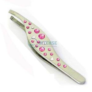 Pince à cils en acier inoxydable à prise antidérapante pince à pointe de précision large en forme de cheveux incarnés en forme inclinée - Product Image 1