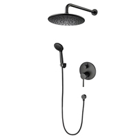 Ensemble de douche pluie moderne en laiton noir mat brossé à poignée unique, eau chaude et froide, robinet de douche pour salle de bain