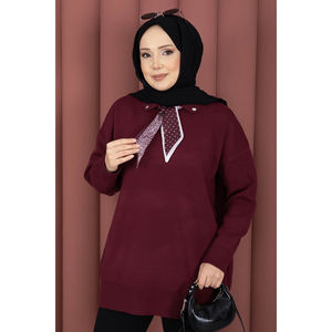 Ensemble de pull en tricot à col polo pour femme avec bordure Kazak - Product Image 2