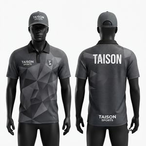 Polo de golf pour hommes, 180 GSM, respirant, séchage rapide, polyester, noir anthracite, panneau géométrique, sublimation personnalisée - Product Image 1
