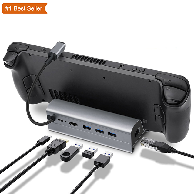 Jumon Steam Deck Charging Stand Dock Station Base 6 1 Hub Aluminum Alloy PD55W USB-C 60Hz HDTV Compatible Console