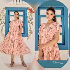 Qualité d'exportation indienne bon prix soutien occasionnel/tuniques longues en georgette pour adultes avec travail imprimé fournisseur indien - Product Image 2