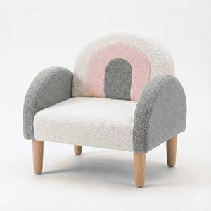 เก้าอี้เด็กเล็กแบบมีคุณสมบัติความปลอดภัย หุ้มผ้าขนเท็ดดี้ โครงไม้จริง ขาไม้ โซฟาเด็ก - Product Image 5