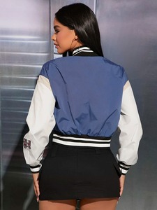 Chaqueta universitaria personalizada de alta calidad para mujer, recién llegado, diseño de letras de gran tamaño, forro de lana, ropa informal bordada - Product Image 2