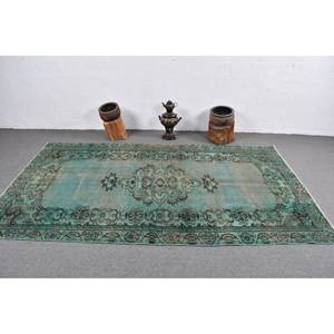 Tapis en laine turque vintage de 5x8 pieds bleu marron Style traditionnel Patchwork Design tissage plat Latex pour décorations de salon - Product Image 3