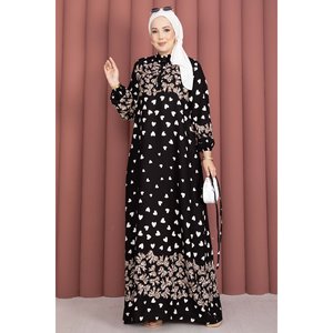 Robe en viscose à imprimé léopard, coupe ample, ceinturée, en mousseline noire-beige avec élément floral tendance - Product Image 3