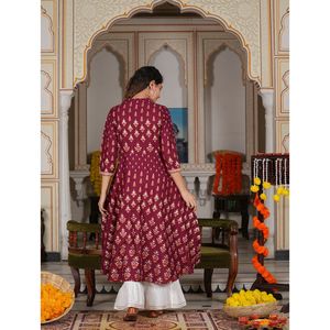 Kurta Anarkali en rayonne marron à imprimé floral, vêtement traditionnel musulman et accessoire, taille XXL-8XL, SKU 1255YKMAROON-XXL - Product Image 2