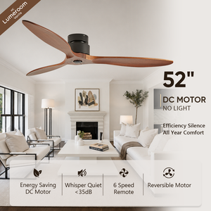 52 Inch Flush Mount Walnut Ceiling <b>Fan</b> Without Light <b>Remote</b> <b>Control</b> 3 Solid Wood Blades for Bedroom Living Room - Product Image 1