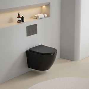 WC suspendu rond Forl avec abattant noir mat – Ensemble complet - Product Image 2