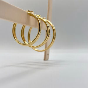 Pendientes de aro redondos brillantes grandes de oro amarillo sólido de 18 quilates para mujer, accesorios de moda, joyería personalizada - Product Image 1