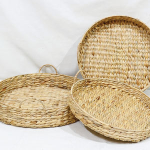 Ensemble de plateaux de service en jacinthe d'eau Comehome, ronds, tissés, décoratifs, avec poignées en métal - Product Image 6