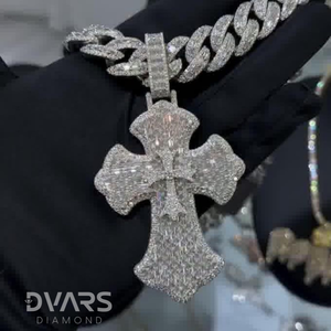 Pendentif Croix Glacée Dvars Diamant Moissanite Taille Brillant Ronde Luxe Unisexe Argent Sterling 925 Plaqué Rhodium et Or - Product Image 4