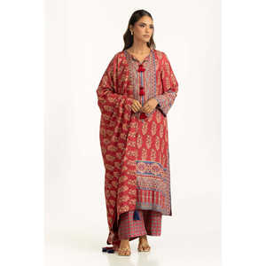 Traje de Satén Estampado Rojo de 3 Piezas para Mujer, Estilo Formal - Product Image 1