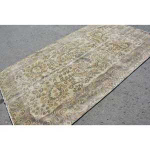 Alfombra plana de lana antigua Beige y verde de 5,3x9 pies, diseño de retazos turco Vintage para sala de estar adolescente o alfombra de yute - Product Image 2