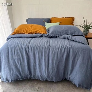 Reine lin à volants housse de couette ensemble Style rustique taies d'oreiller 200TC solide motif maison hôtel hôpital mariages personnalisable - Product Image 2