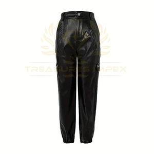 Pantalons de moto unisexe en cuir PU avec fermeture éclair, leggings plissés et respirants à la mode avec poche latérale - Product Image 2