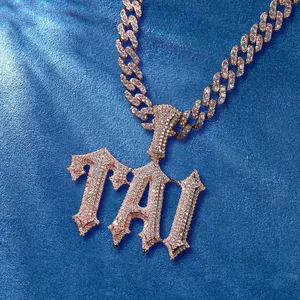 Custom Name <b>Necklace</b> VVS Moissanite <b>Letter</b> Pendant Two Tone Gold <b>Silver</b> Rapper Jewelry Custom Thorns <b>Letter</b> Number Pendant - Product Image 6