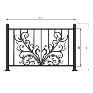 Barandilla de escalera de hierro forjado de alta resistencia con acabado negro recubierto de polvo, balaustres decorativos y opciones de pasamanos exteriores - Product Image 6