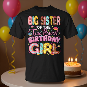 เสื้อยืดโปรโมชั่นสุดน่ารักสำหรับเด็กหญิงวันเกิดปีที่ 2 ลายโดนัท พร้อมข้อความ "พี่สาวคนโต" - Product Image 3