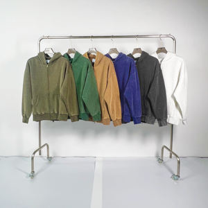 Sweatshirt à capuche zippé et pantalon de survêtement à lavage acide lourd avec ficelles impression bouffée vêtements vintage décontractés surdimensionnés - Product Image 3