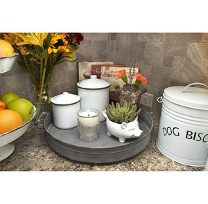 Plateau de service en métal galvanisé rond créatif simple avec poignées pour la cuisine, la maison et le mariage - Product Image 2