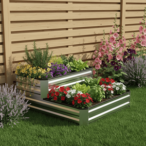 Easy Assembly 2-Tier Raised Garden Bed Outdoor Galvanized Steel Corrugated Tiered <b>Rectangle</b> <b>Planter</b> Box for Vegetables GB012 - Product Image 5
