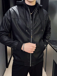 Veste en cuir pour hommes avec design personnalisé Veste en cuir de couleur unie Vêtements de rue Veste en cuir pour hommes pour la saison d'hiver - Product Image 5