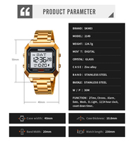 Retro Digitale Quadratische Uhr für Herren - Wasserdicht Leuchtend Alarm Stoppuhr SKMEI 2149 Sportuhren Business Mode