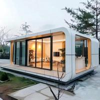 Casa Contenedor Moderna Tipo Cabaña Apple de Dos Pisos, Uso Familiar, Comercial y Residencial, Pared de Vidrio, Estructura de Acero, Casa Cápsula Móvil