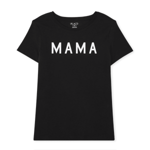 Childrens Place femmes mignon ajusté côtelé col rond graphique t-shirt respirant coton Jersey maman haut noir court culture famille - Product Image 1
