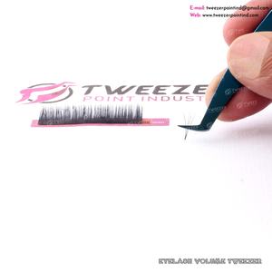 Pince à cils bleu titane Volume classique pince à épiler à poignée haute plaine arrondie fibre plate essentielle faux cils outils - Product Image 3