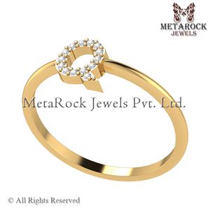 Solid 14KสีเหลืองทองQเริ่มต้นแหวนปูเครื่องประดับเพชรHandmade AถึงZ Minimalistตัวอักษรแหวนทองเครื่องประดับเพชรQแหวน - Product Image 3