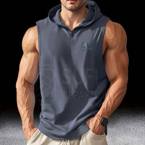 High Quality Men's Sleeveless Winter <b>Workout</b> <b>Hoodies</b>-Customizable Colors & Logo Cotton Fleece Breathable & Eco-Friendly - Product Image 2
