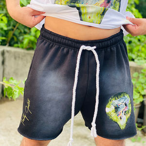 Conjunto de camisetas de algodón y pantalones cortos desteñidos al sol de fabricante OEM camiseta impresa digital personalizada camiseta y pantalones cortos bordados desgastados - Product Image 6