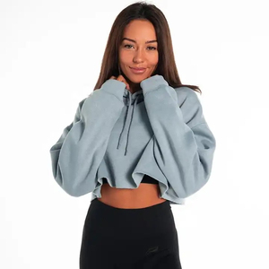 Women's Casual High Quality 100% Cotton Custom Logo Embroidered Gym Pullover Hood Crop <b>Top</b> Solid Color <b>Winter</b> Hoodie - Product Image 4
