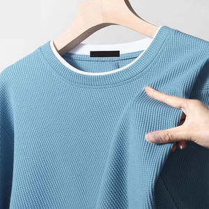 OEM personalizado Logotipo de diseño de moda de los hombres de primavera y otoño de gran tamaño de cuello redondo Waffle color sólido sudadera - Product Image 2