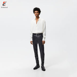 Pantalones de cuero PU personalizables para hombres de alta calidad Nuevo estilo informal de algodón Ligero Cintura media Patrón recto Servicio OEM oscuro - Product Image 2