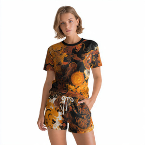 Summer Sublimation T Shirt Shorts Deux Pièces Femmes 100% Coton Polyester Imprimé Shorts Set Femmes Streetwear Imprimé Shorts Sets - Product Image 4