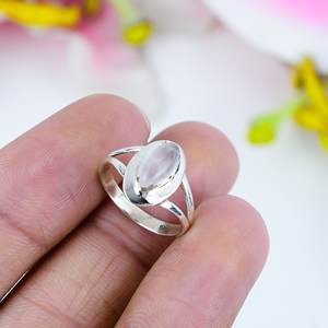 Anillo solitario de boda de Plata de Ley 925 para mujer, cuarzo rosa Natural, piedra preciosa Marquesa, joyería fina, ajuste de bisel para fiestas - Product Image 1