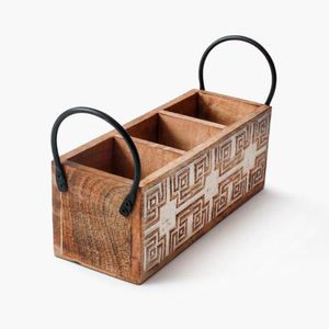 Gran oferta, organizador Caddy de madera, mango de Metal con divisores resistentes para cubiertos, restaurante, fiesta, cubiertos, organizador de mesa - Product Image 4