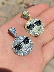 Collier pendentif hip-hop tendance en moissanite VVS sertie de diamants, plaqué or, argent 925, design visage souriant, bijoux - Product Image 2