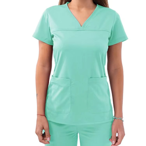 Conjunto de Top y pantalones para correr de Enfermería de verano para mujer, conjuntos de uniformes médicos de enfermera con cuello en V de manga corta - Product Image 5