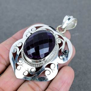 Colgante de piedras preciosas de corte ovalado de latón amatista azul hecho a mano, conector Chapado en plata 925 para ropa de fiesta, collar con colgante - Product Image 2