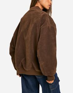 Offre du Nouvel An, veste bomber en micro-suède pour femme, classique, surdimensionnée, transfrontalière, automne-hiver, toucher doux, polyester, veste universitaire - Product Image 3