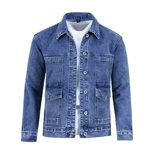 Nuevo diseño azul hombre Jean abrigos botón bolsillo chaqueta de mezclilla para hombre otoño vaquero invierno de gran tamaño de marca tamaño L prendas de vestir ropa - Product Image 4
