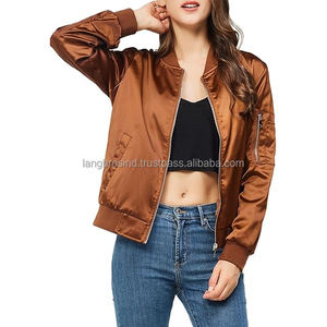 Chaqueta Bomber de satén de seda a la moda informal de alta calidad para mujer, diseño universitario corto transpirable grueso personalizado para invierno - Product Image 5