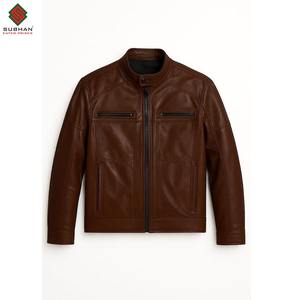 Chaqueta Bomber de Cuero Sintético Marrón para Hombre, Corte Entallado, Estilo Casual de Invierno, Diseño Sólido, Cierre de Cremallera, Cuello Alto, Servicio OEM - Product Image 1