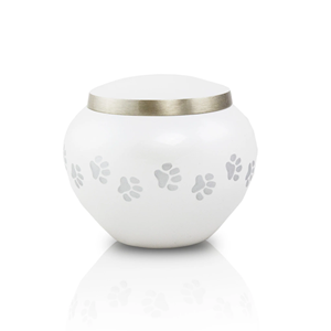Premium Quality Aluminum <b>Pet</b> <b>Urn</b> - White & Silver Finish Custom Design Possible Memorial Ashes Container from Indian Seller - Product Image 1