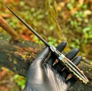 Couteau à lame fixe fait main en gros pour la survie en plein air, le camping, la pêche, la chasse, lame en acier Damas avec étui - Product Image 5